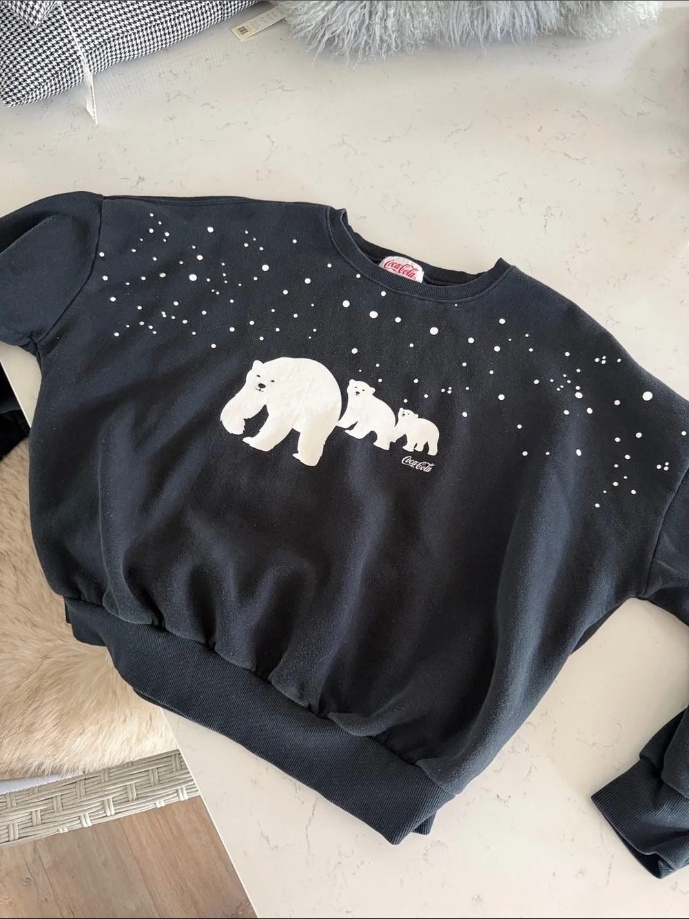 Coca Cola Black Sweatshirt with White Polar Bear Graphic